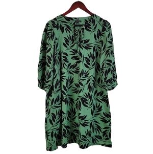 NWOT Who What Wear Green Tropical Linen Blend Mini Dress With Pockets Medium